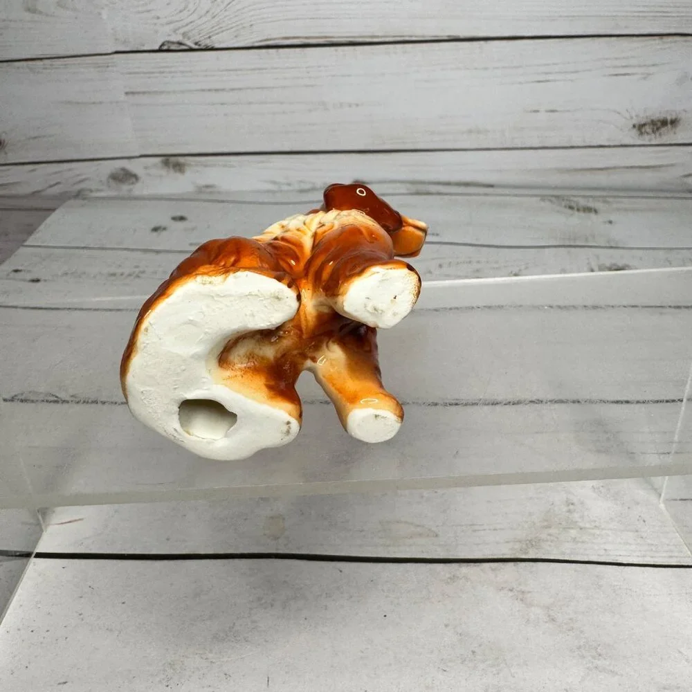 Vintage Ceramic Cocker Spaniel Dog Figurine‎ Brown White Glazed 5